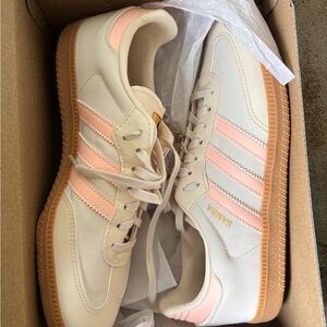 Adidas Samba Cream with Pale Pink Stripes